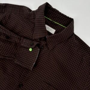 Eton Shirt Mens Large Brown Black Check Slim Fit Long‎ Sleeve Button Up Cotton